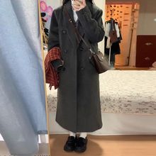 2024年流行秋冬中长款过膝加绒加厚毛呢外套女西装高个子呢子大衣