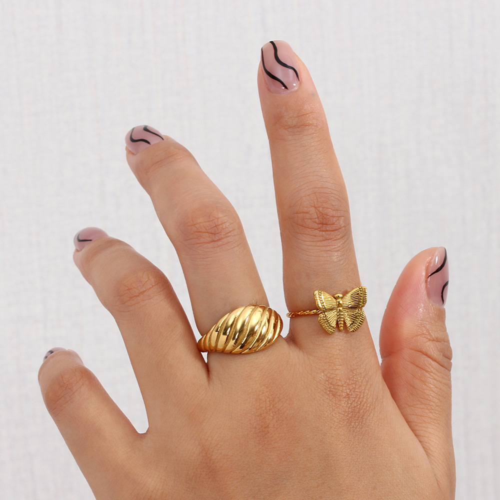 Fashion Stainless Steel 18K Gold Plating Adjustable Butterfly Ring