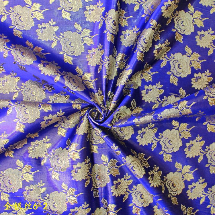 婚庆背景布六色玫瑰花织锦缎 紫色玫瑰金礼服原材料金银丝提花布