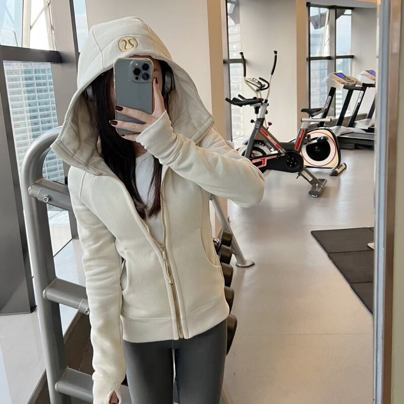 Lulu Original Embroidered Scuba Sweatshirt Women's Slim-Fit Hooded Fleece-Lined Jacket Zipper Casual Sports Yoga Top