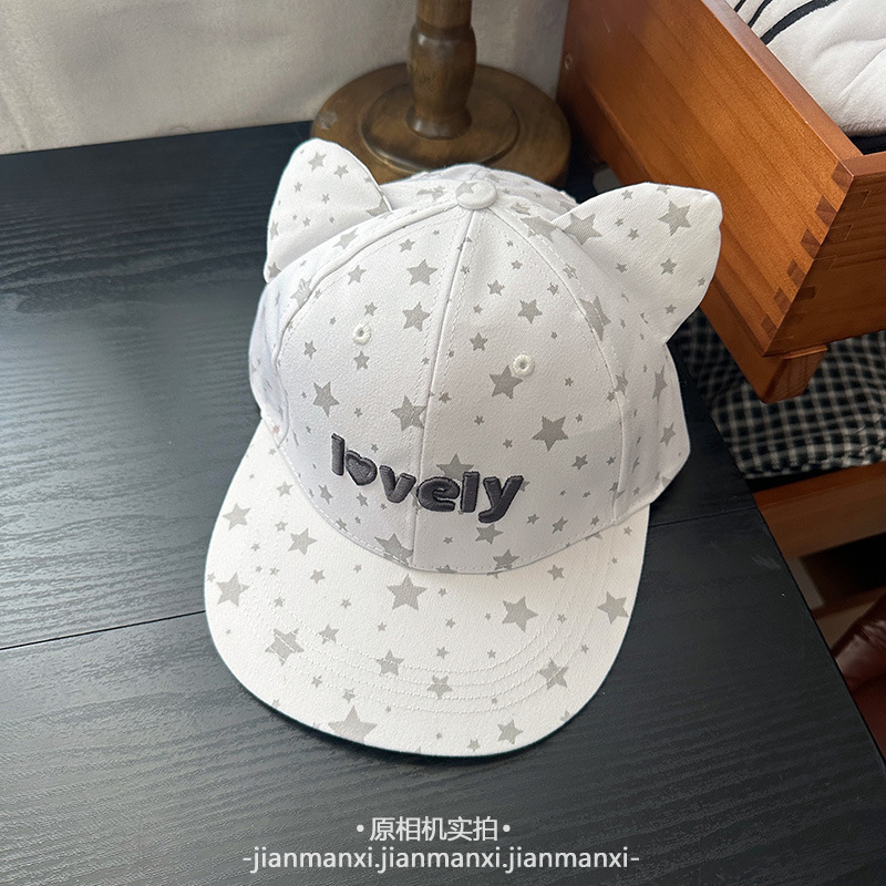 韩版可爱猫耳朵五角星平檐棒球帽女百搭鸭舌帽休闲运动遮阳鸭舌帽|undefined