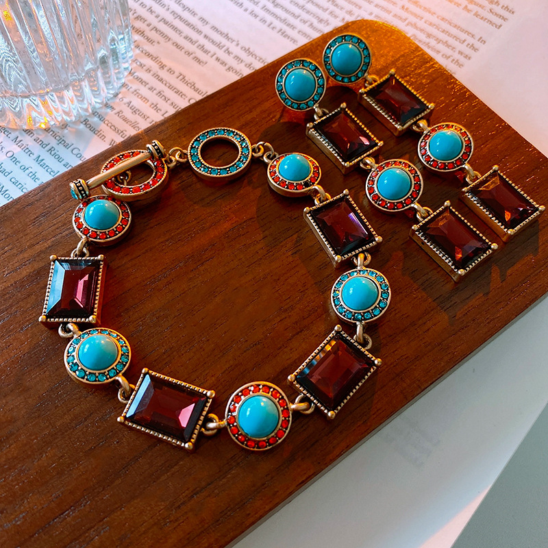 Medieval vintage diamond square OT buckle bracelet