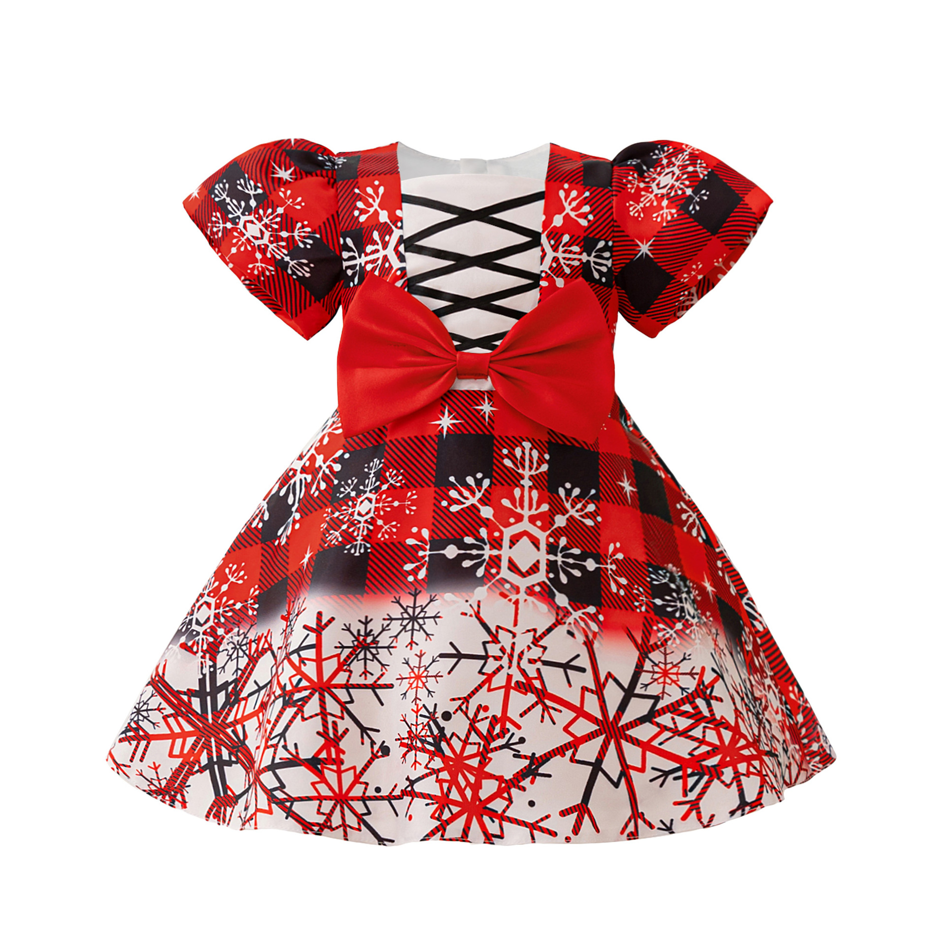 Nuevo vestido de niñas vestido de princesa manga de burbuja de placas florista fiesta de Navidad vestido rojo