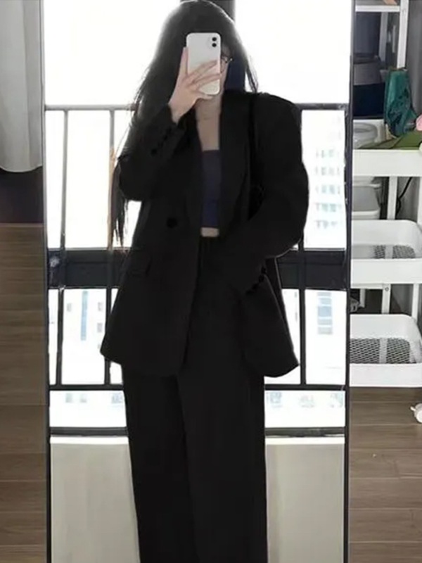 2025时尚休闲西装外套女早秋新款韩版宽松显瘦两件套西服套装|undefined