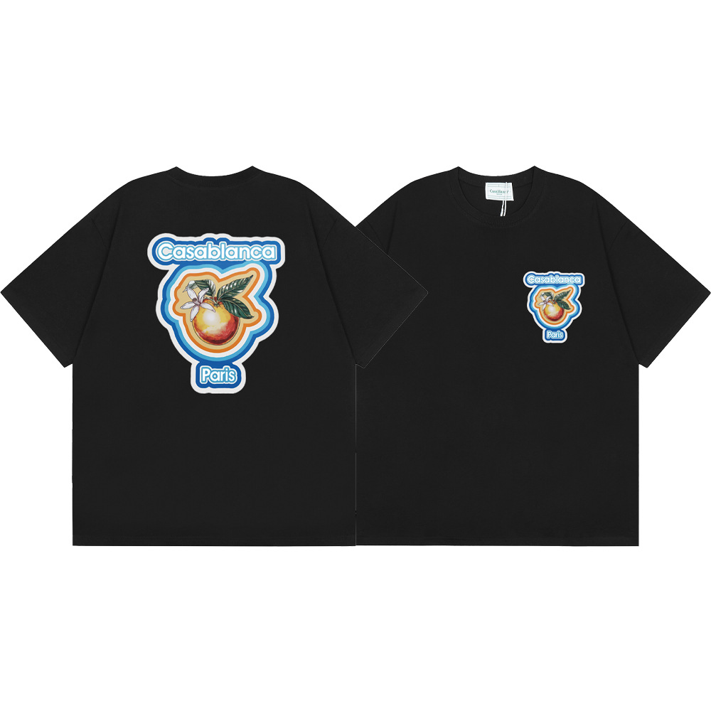 Transfronterizo 2024 primavera y verano nuevo estilo Casablanca Casablanca LOGO estampado hombres y mujeres camiseta suelta de manga corta