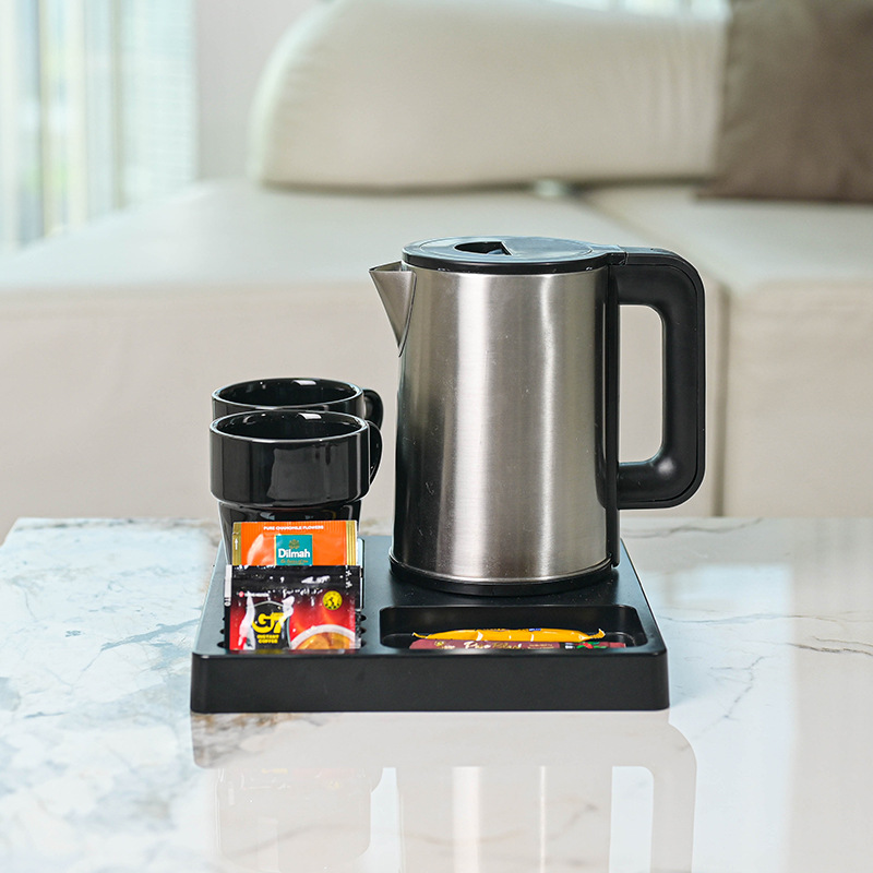 Fábrica directa de hervidor de agua eléctrica de hotel pequeño kettle 304 kettle de acero inoxidable set bandeja