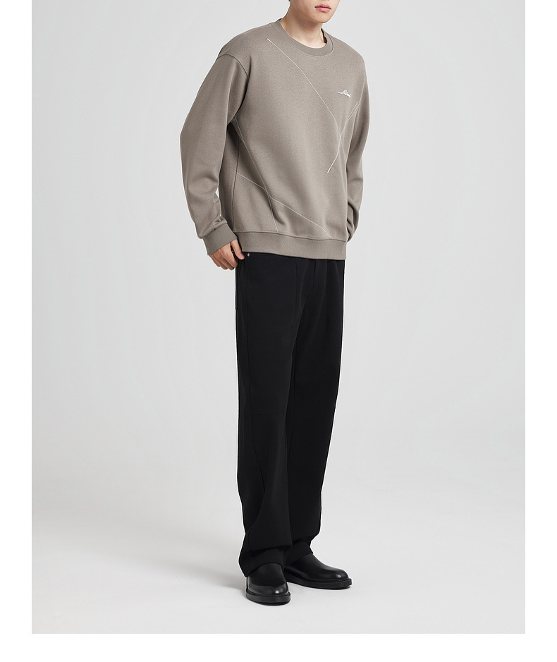 Áo nỉ nam cổ tròn phối màu thêu chữ, chất liệu cotton 300g — Màu be chi tiết 23
