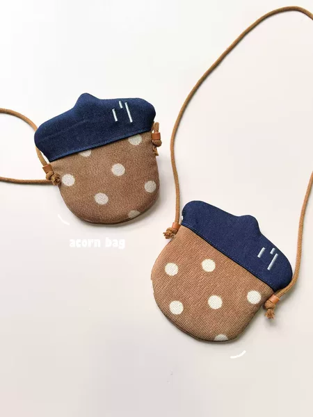 New Japanese-Style Handmade Children's Acorn Fabric Bag, Polka Dot Patchwork Denim Bag, Versatile Small Crossbody Bag