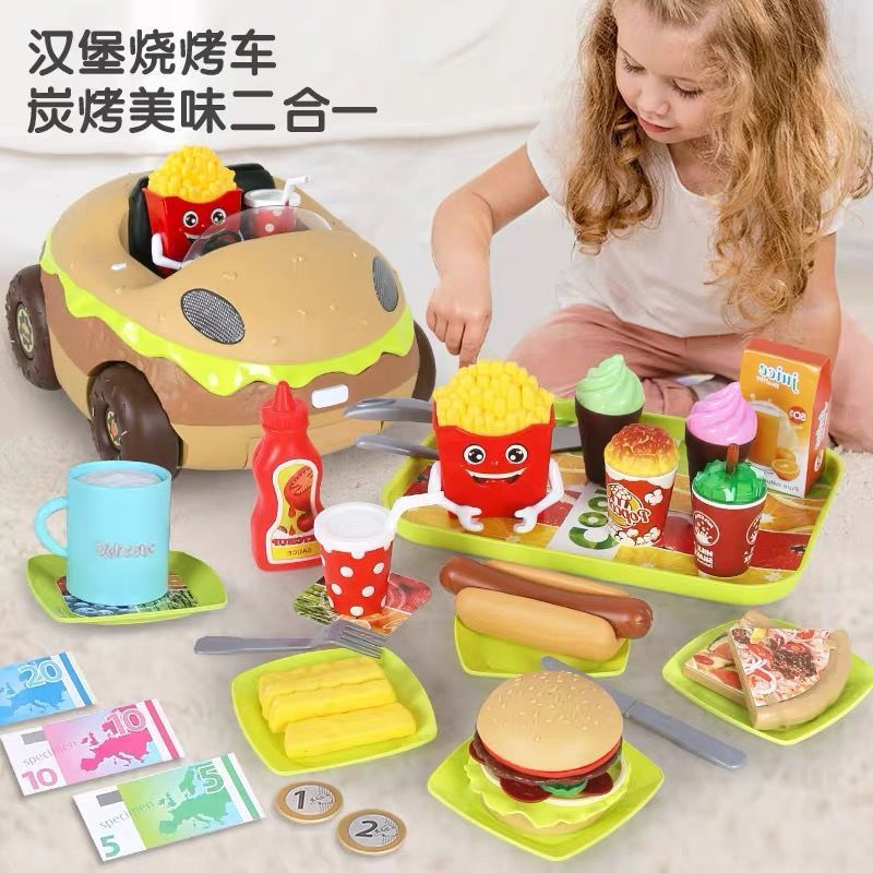 Large children Play house kitchen Toys hamburger barbecue Western cook Kitchenware tableware Sell Riders Storage