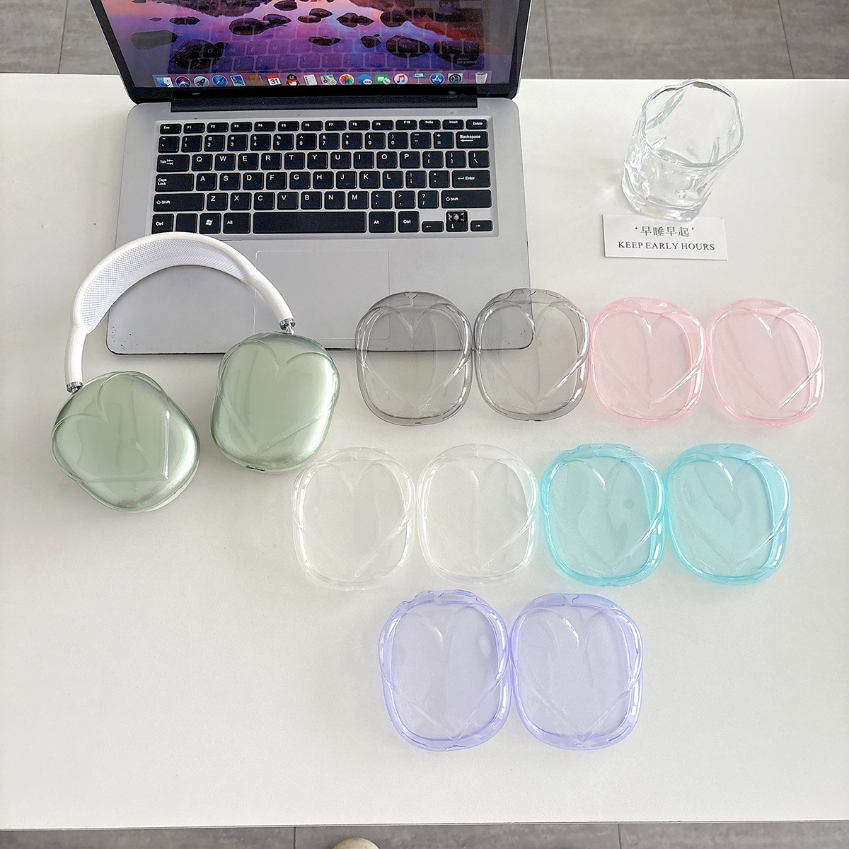 Jelly Color Transparent Love airpods Max Protective Set Apple Head-Mounted Ear Cap Ear Mover Earphone Case