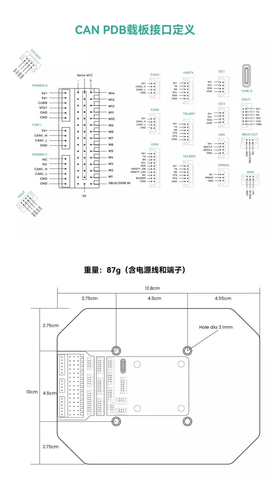 CUAV CAN PDB V2.5 Version Multifunctional High-Precision High-Current Flight Control Carrier Board