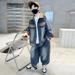 男童春裝牛仔套裝2024新款中大童男孩帥氣時髦春季兩件套兒童衣服