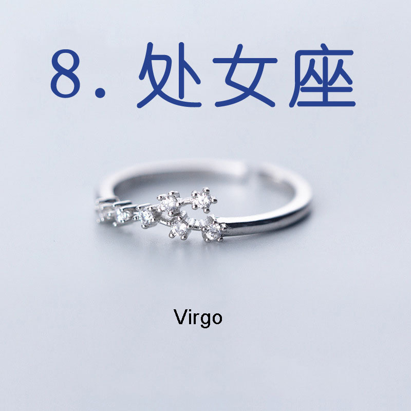 Cross-border hot sale zircon silver plated twelve constellations open adjustable ring fashion women constellation ring factory wholesale