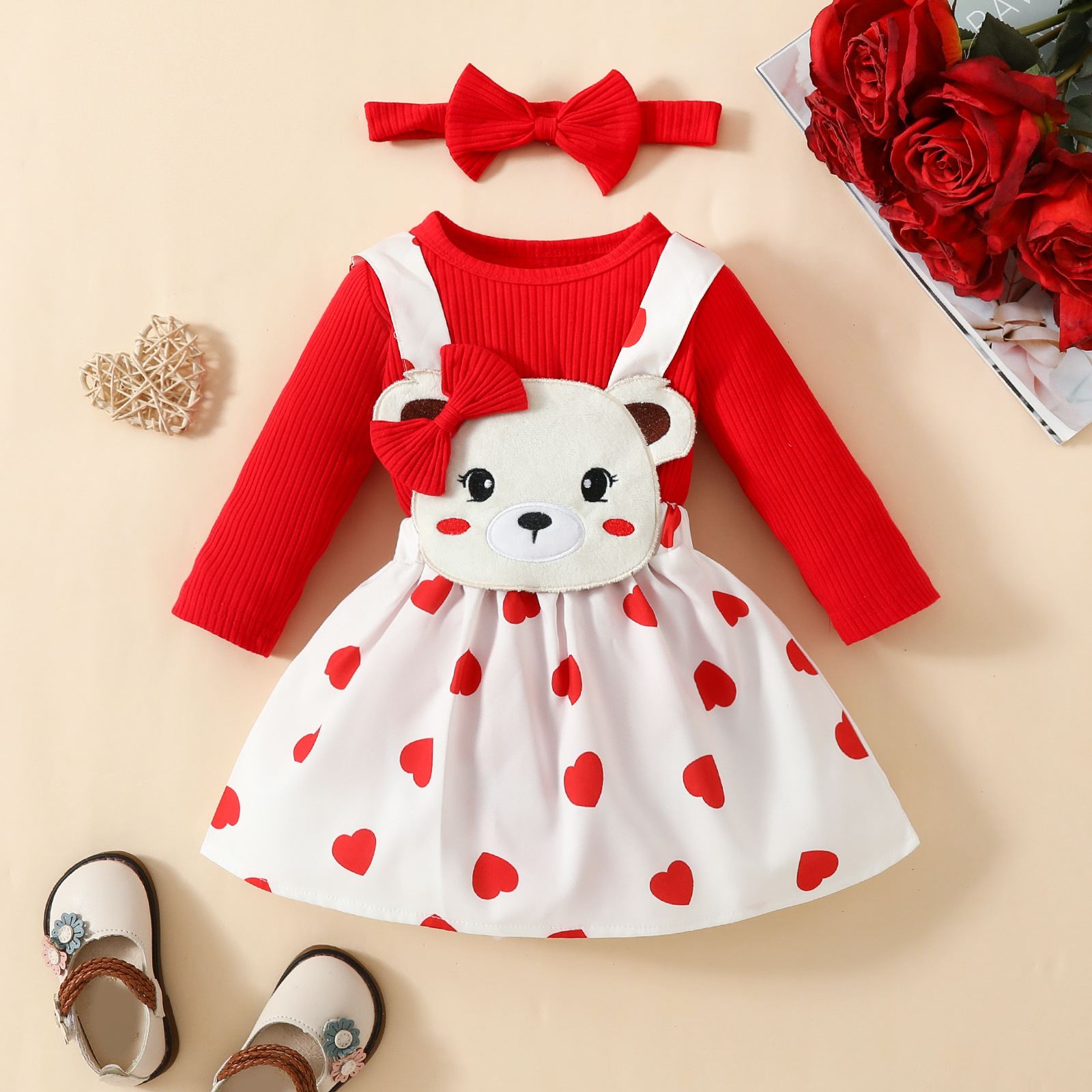 Valentine's Day Cute Heart Shape Polyester Girls Clothing Sets display picture 3