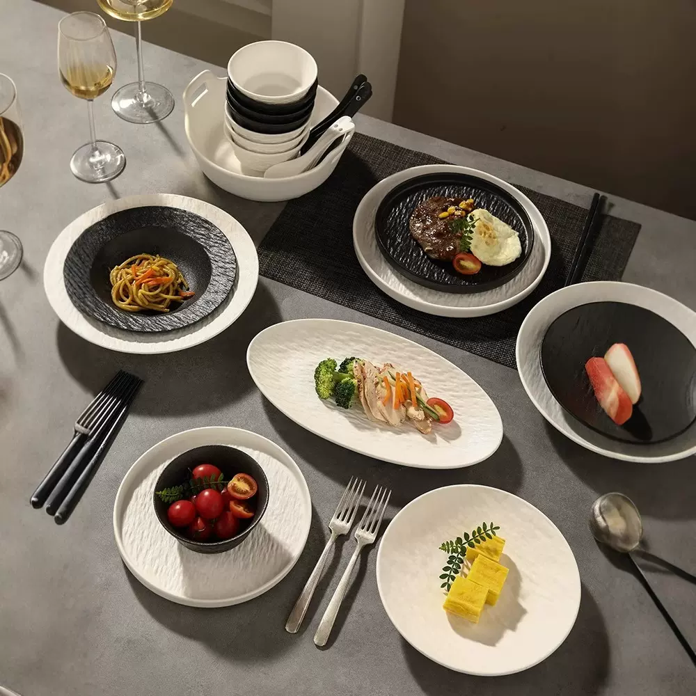 陶瓷餐具高级感餐具家用轻奢批发石纹礼盒套装碗碟酒店家用高端餐