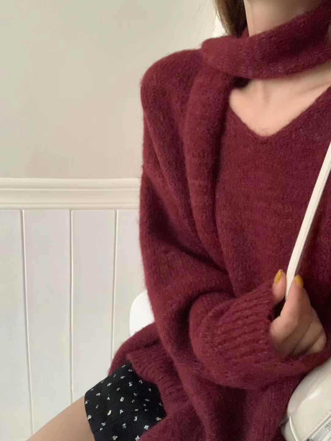 24 invierno Puyuan otoño invierno nuevo estilo coreano vestido con un diseño suéter de cuello en V suelto image 1