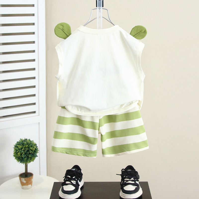 5607 Traje de verano para bebé Vestido de verano para niño Panda delgado sin mangas 2025 Nuevo chaleco de moda de verano para niños