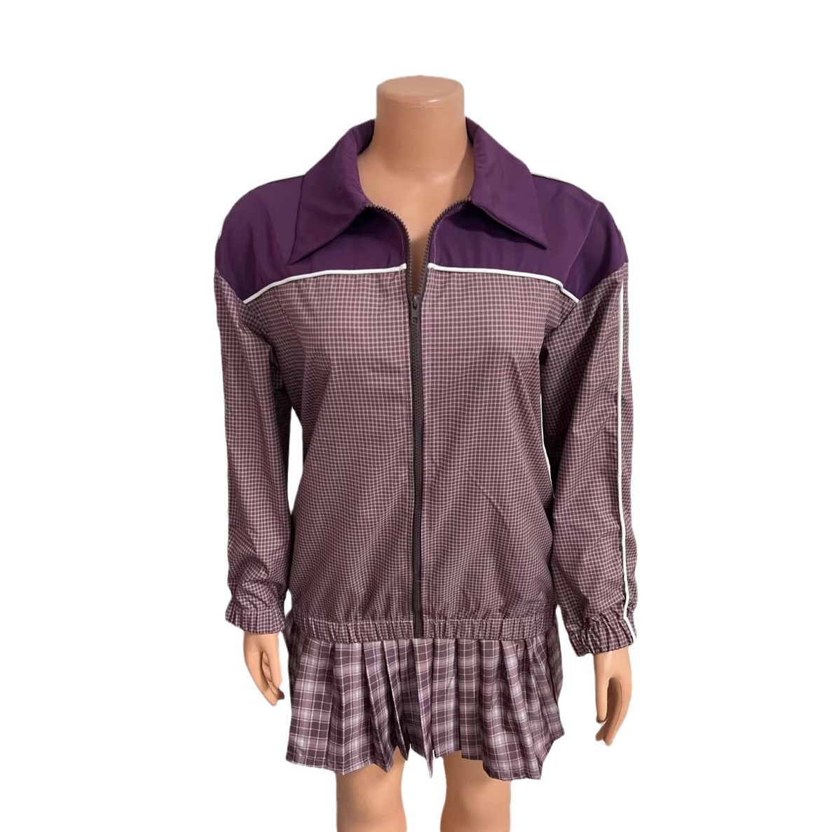 Women's Clothing Women's Style Zipper Cardigan Long Sleeve Top With Lapel Short Skirt Two Piece Suit Sexy Fashion_ecoleips.com