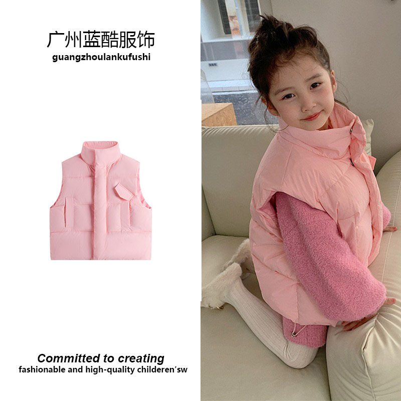 Girls' Korean Style Casual Down Cotton Vest 2026 Winter New Style Children's Stand Collar Thickened Casual Warm Top