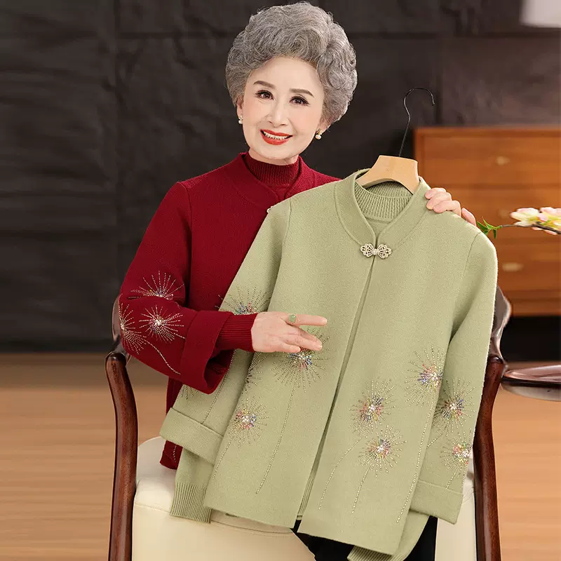 喜婆婆中老年女春秋上衣两件套50岁洋气妈妈秋装结婚礼服时尚套装