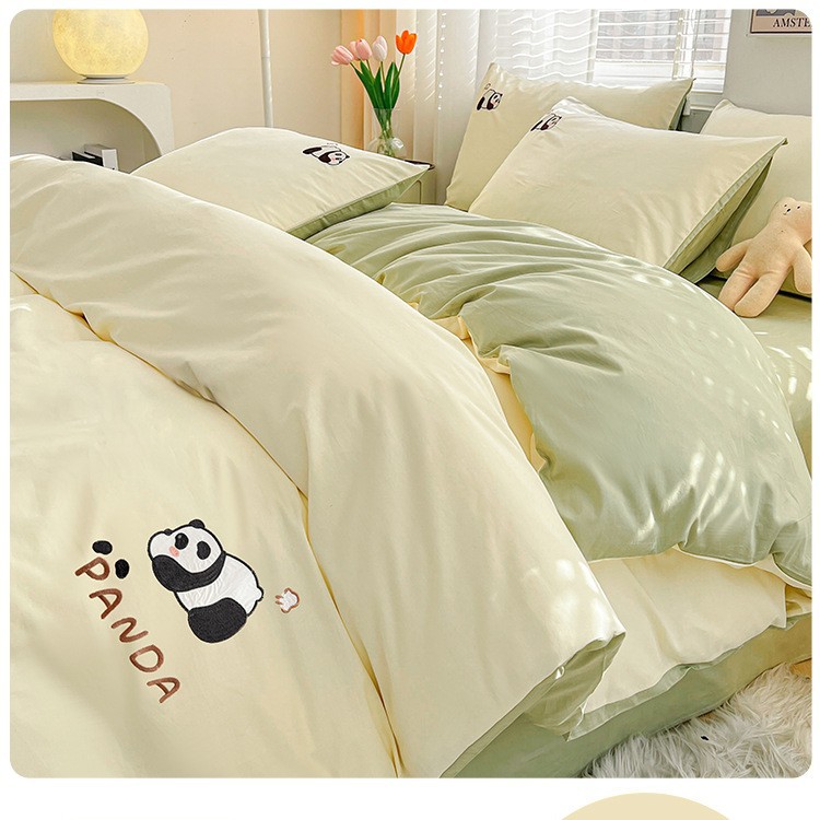 2025 nueva cama de algodón de dibujos animados de cuatro piezas funda de edredón de algodón sábana dormitorio juego de cama de tres piezas