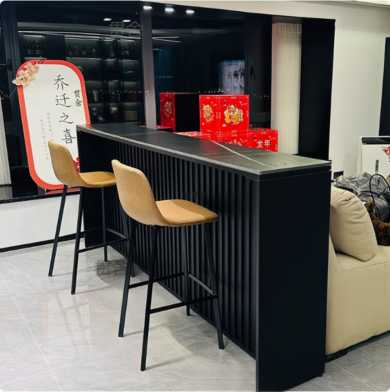 Light Luxury Minimalist Italian Slate Bar Table Home Living Room Sofa High Table and Chair Combination Balcony Long Table