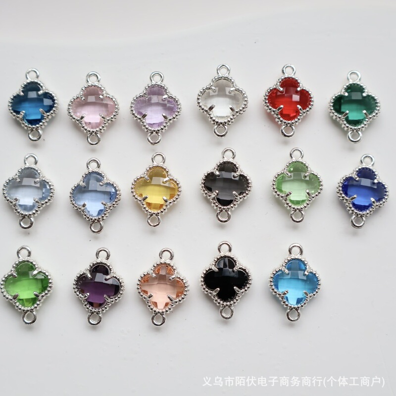 Colored Glass Crystal Gold and Silver Double Pendant Four-Leaf Clover Jewelry Pendant DIY Bracelet Pendant Earring Accessories Colored Glass Crystal Gold and Silver Double Pendant Four-Leaf Clover Jewelry Pendant DIY Bracelet Pendant Earring Accessories