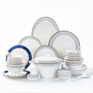 Simple modern bone china tableware suit 50-head ceramic tableware plate Bowl set source factory sample drawing production