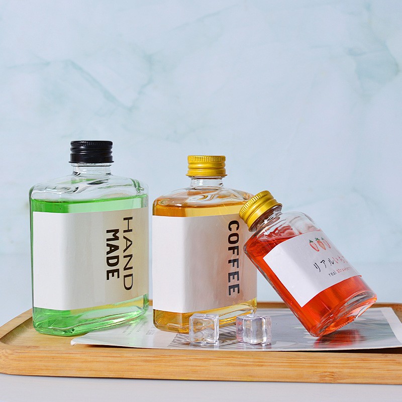 现货批发100ml透明玻璃饮料瓶 200ml扁方玻璃瓶 250ml 果酒瓶50ml