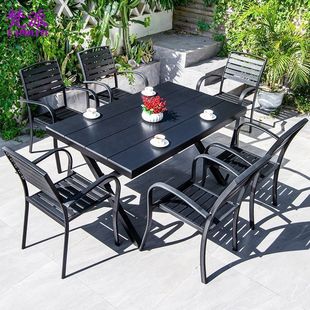 Outdoor Plastic Wood Tables and Chairs Nordic Courtyard Terrace Villa Garden Anti-Corrosion Wood Waterproof Sun Protection Outdoor Combination