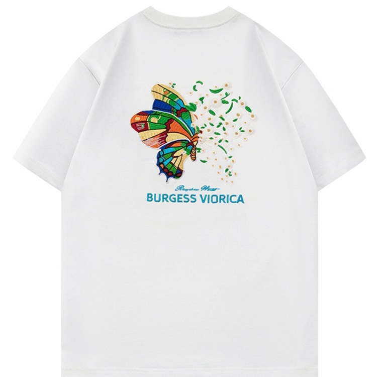 新しい色が変わる蝶夏の新しいTシャツメンズライト高級トレンディブランドヘビーウェイトコットンカップル着用半袖刺繍ショート|undefined