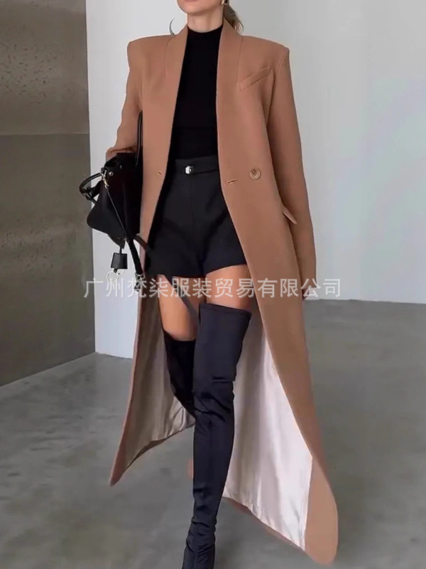 欧美跨境2025亚马逊TK爆款气质百搭长款西服大衣休闲开衫风衣外套|undefined