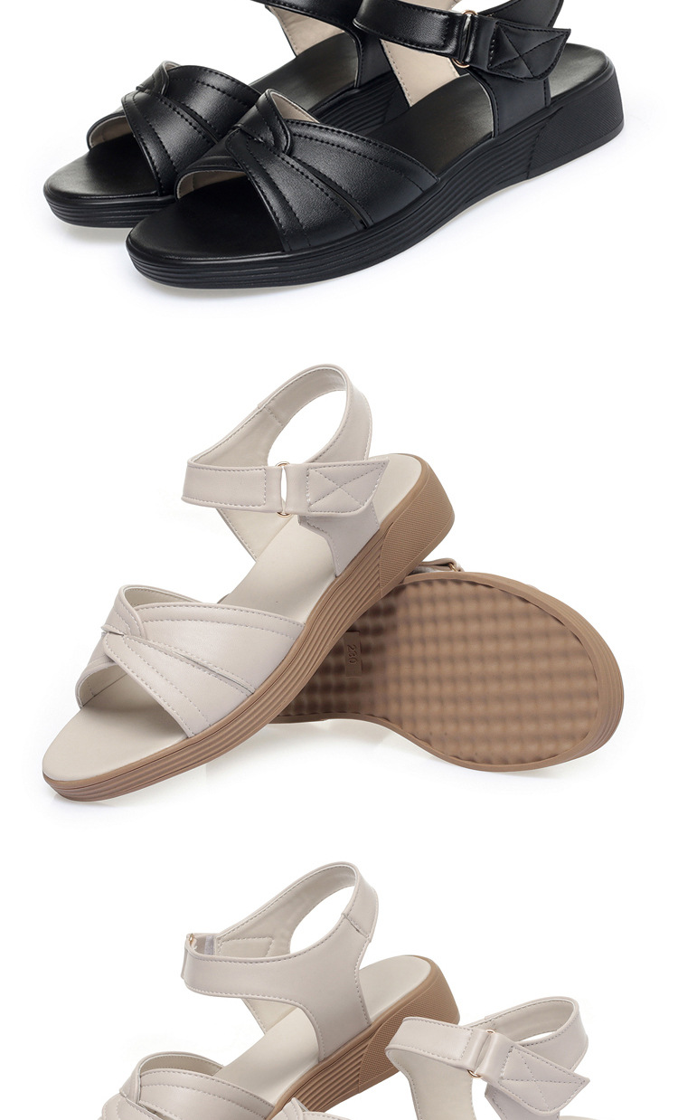 Sandal nữ đế bệt da bò quai chữ V mềm chống trượt đi biển — màu đen chi tiết 17