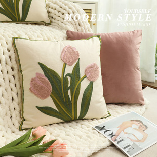 American Tulip Pillow Sofa Living Room Back Cushion Car Car Pillow Light Luxury High-end Pillowcase No Core