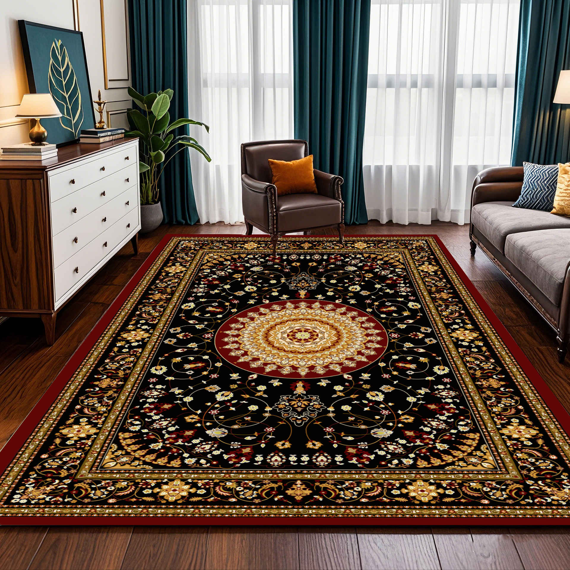 Vintage Nordic Boho Cross-border Persian Ethnic Style Home Living Room Carpet, Vintage Bohemian Bedroom Bedside Rug, Wear-resistant And_voghion.com