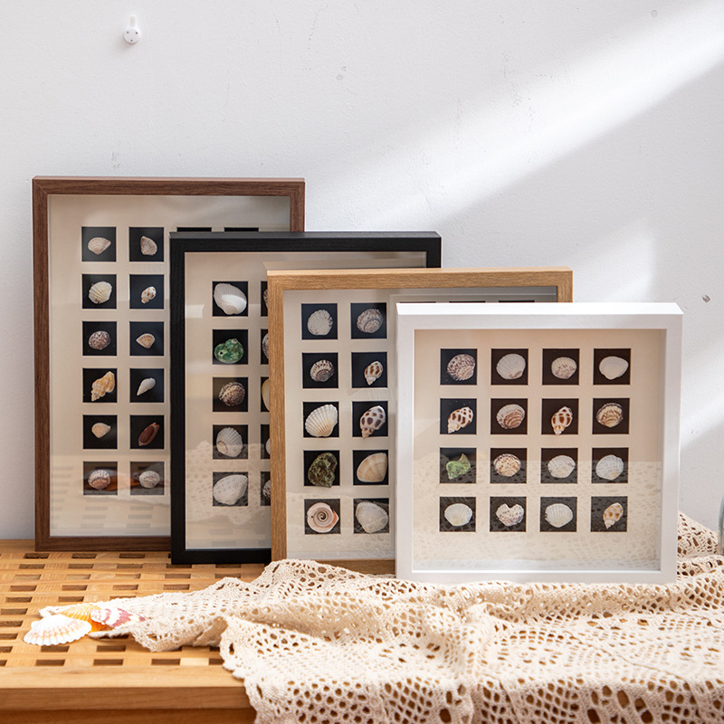 Scandinavian Hollow Stereo Photo Frame Palace Grids Cardboard DIY Handmade Shell Small Conch Seeds Dried Flower Specimen Frame Wooden