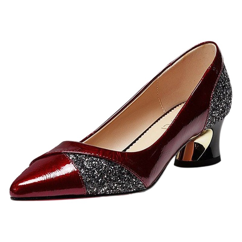 Zapatos de una sola capa de mamá de 40 años de edad Tacón medio de mujer 2023 primavera y verano nuevo tacón grueso puntiagudo tacones altos zapatos de cuero de mujer zapatos de todo fósforo