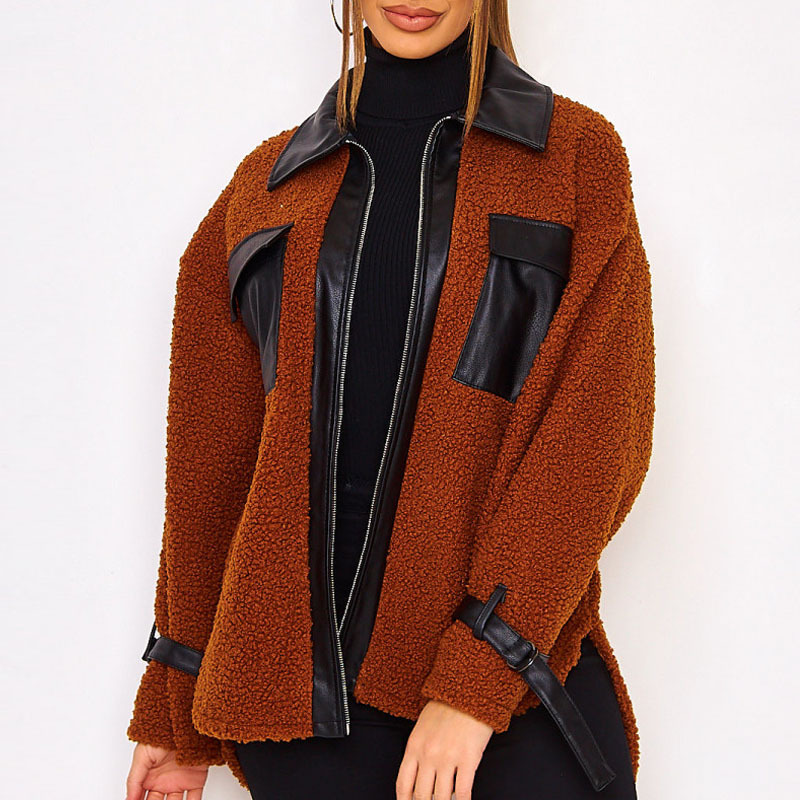 Women's coat cross-border leather lamb wool stitching autumn and winter warm long-sleeved coat jacket new_voghion.com