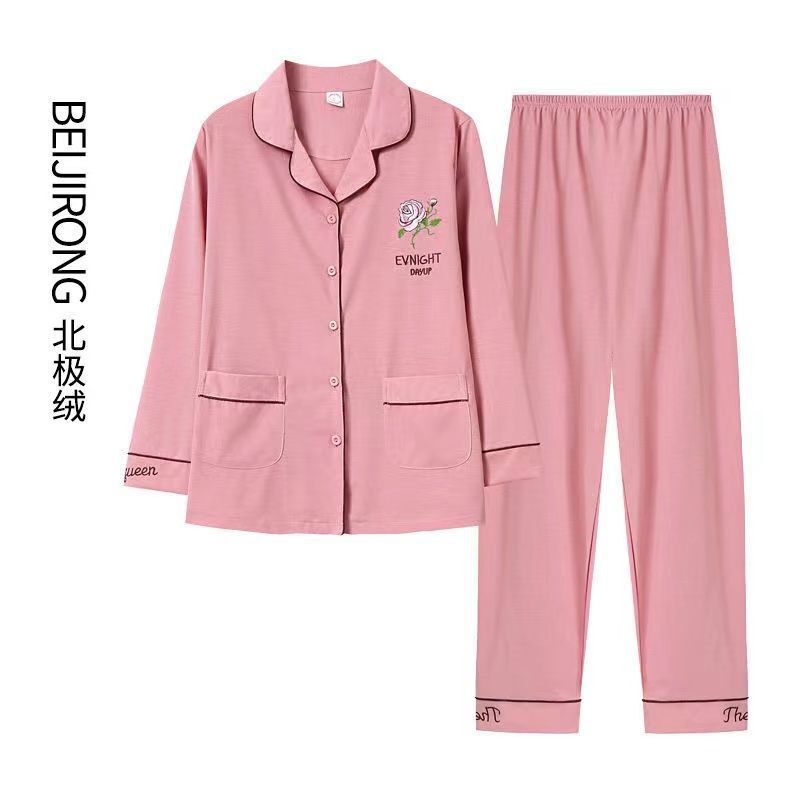 100% Pure Cotton Fertilizer Plus Size Middle-aged and Elderly Mother Pajamas Women's Spring and Autumn Long Sleeve Loose Home Clothes Two-piece Suit
