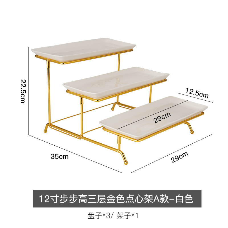 Soporte de cerámica para pastel o snacks | Bandeja de frutas de tres niveles plegable para postres, buffet o decoración