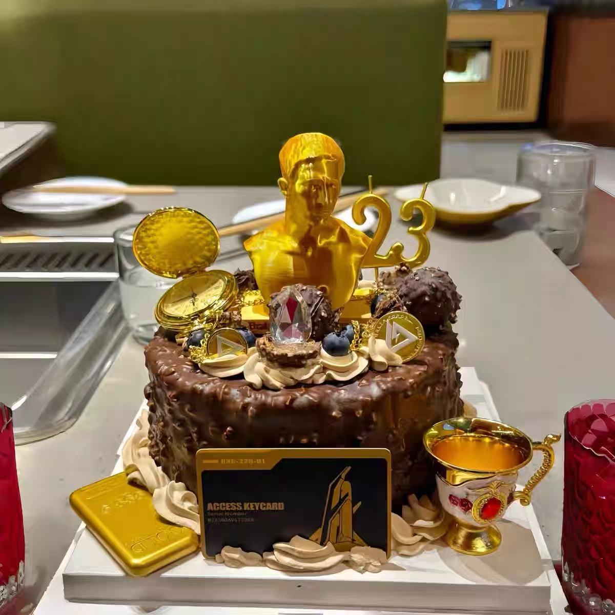 Delta Action Cake Decoration Ornaments Plug-In Card Room Card Gold Bar Gold Pocket Watch Wine Glass Boy Male God Birthday