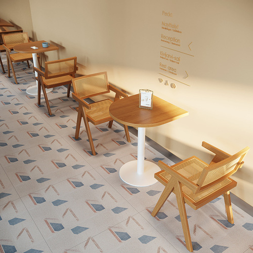 Nordic Internet celebrity milk tea dessert shop cafe solid wood dining table and chair combination Japanese coffee shop rattan dining chair commercial