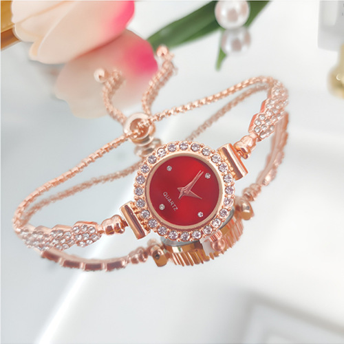 Cross-border new temperament fashionable round diamond women's watch freely adjustable bracelet watch women's quartz watch manufacturer