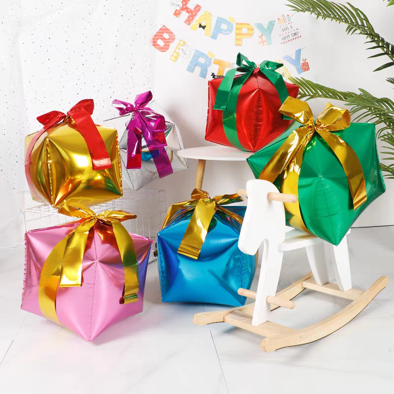 22 pulgadas 4D bola cuadrada caja de regalos de globo de película de aluminio decoración de Navidad decoración de globo comercio exterior transfronterizo