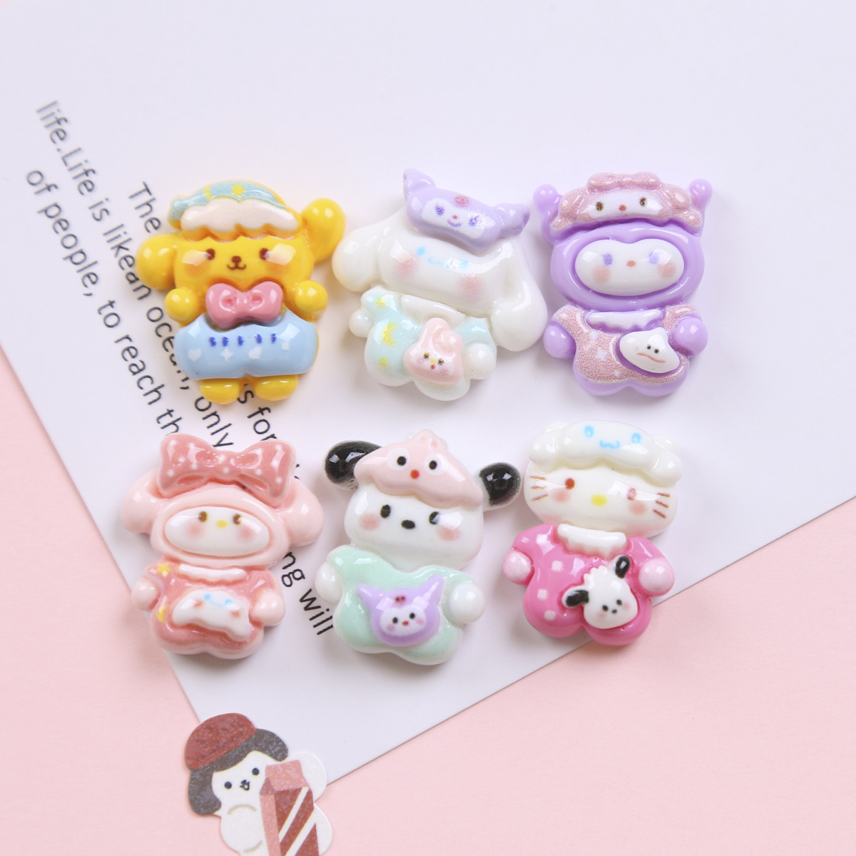만화 강아지 잠옷 시리즈 레진 DIY 액세서리, 휴대폰 케이스, 구멍이 있는 신발 패치, 신발 버클, 헤어 액세서리 재료