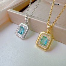 钛钢项链女祖母绿方形菱角吊坠小众设计时尚简约ins风日常通勤