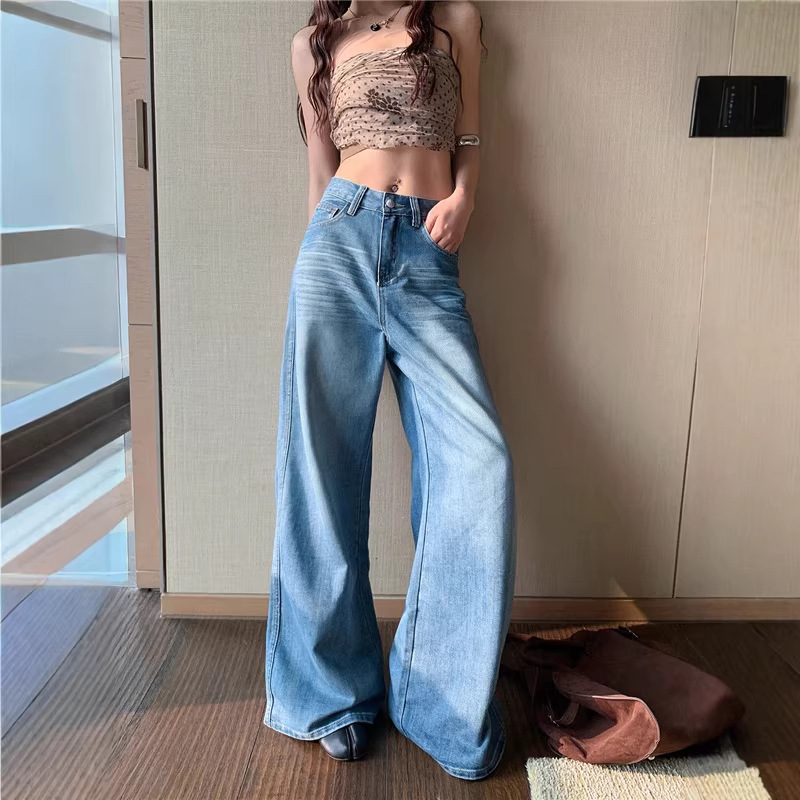Thirteen Lines Spring/Summer New Lyocell Wide-Leg Jeans for Women 2027 Summer New American Style Washed Loose Fit Thirteen Lines Spring/Summer New Lyocell Wide-Leg Jeans for Women 2027 Summer New American Style Washed Loose Fit