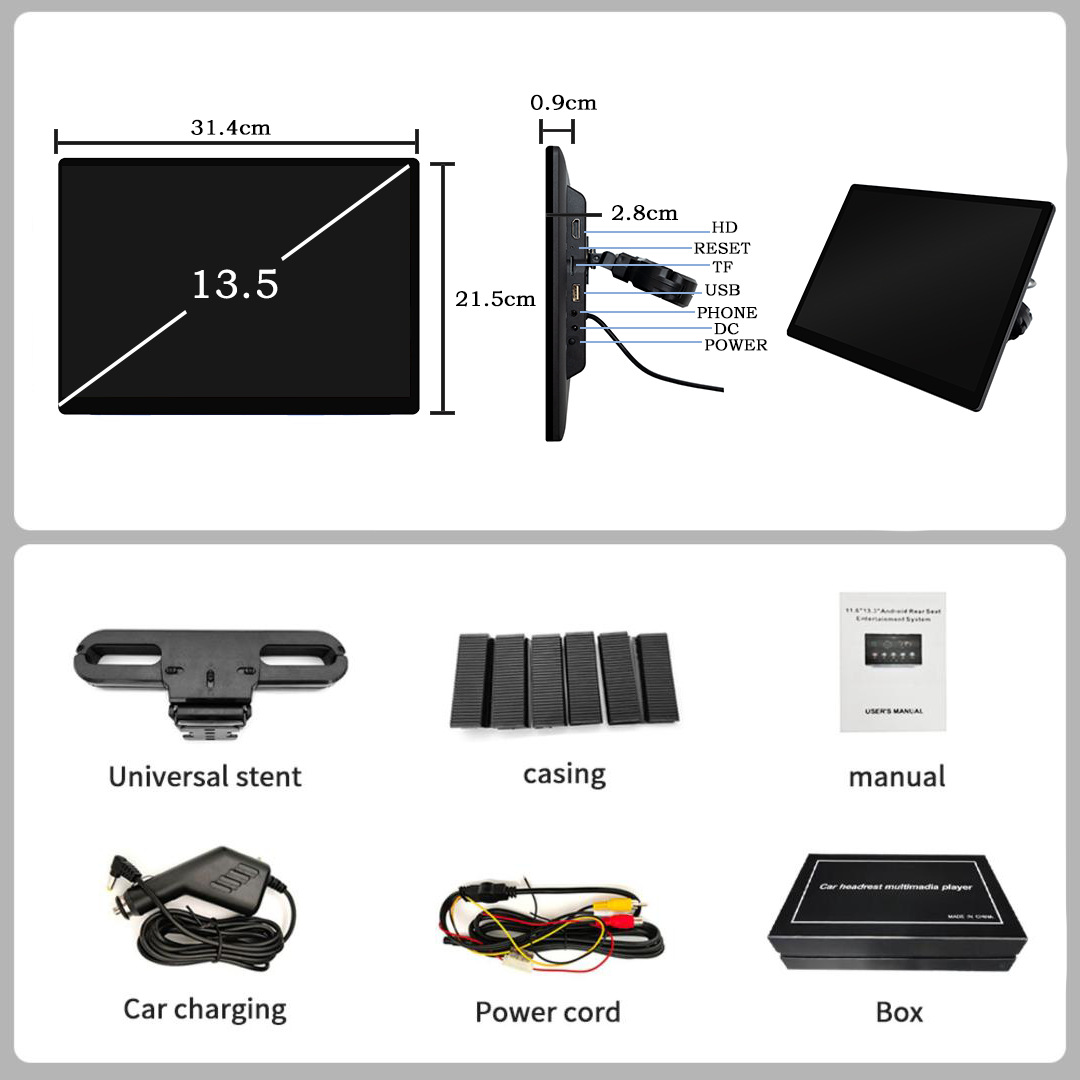 New Model 13.5inch Headrest Android Monitor 13.5inch Headrest External Monitor Car Android Monitor