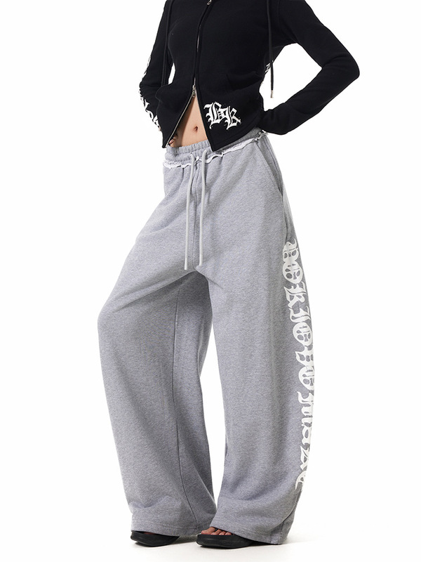 Yootds Gothic American Style Trendy Wide-Leg Sweatpants for Women, Loose Casual Street Dance Sports Pants, Thick Long Pants for Autumn and Winter