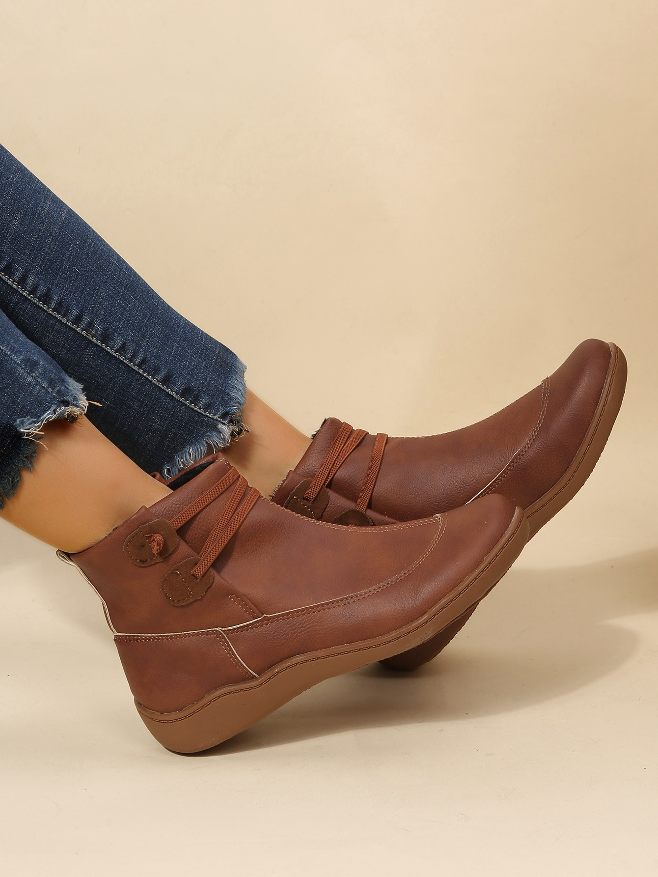 New large-size short tube women's flat solid color women's boots_voghion.com
